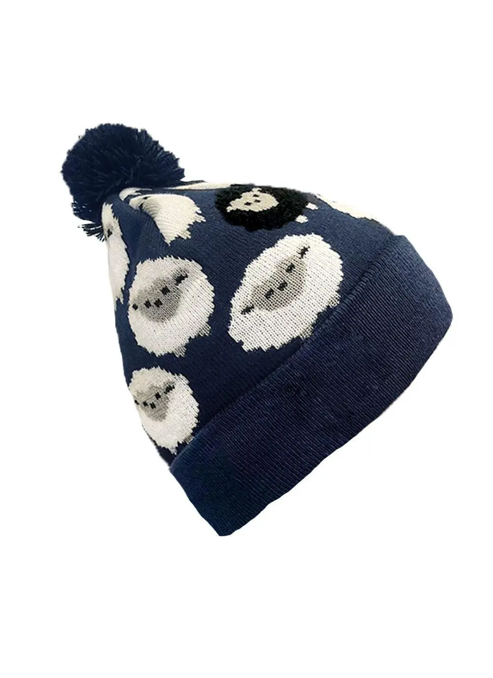 Kids Navy Sheep Knit Pom-Pom Beanie